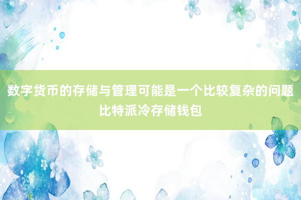 数字货币的存储与管理可能是一个比较复杂的问题比特派冷存储钱包